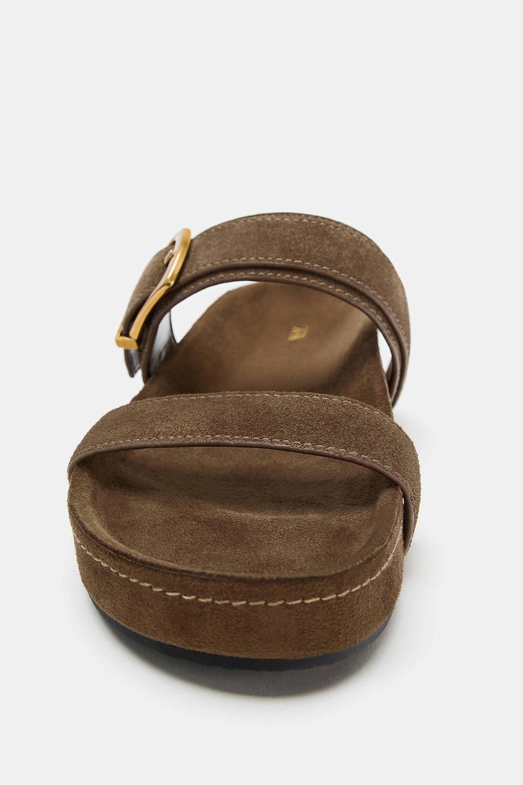 SANDALES À PLATEFORME EN CROÛTE DE CUIR